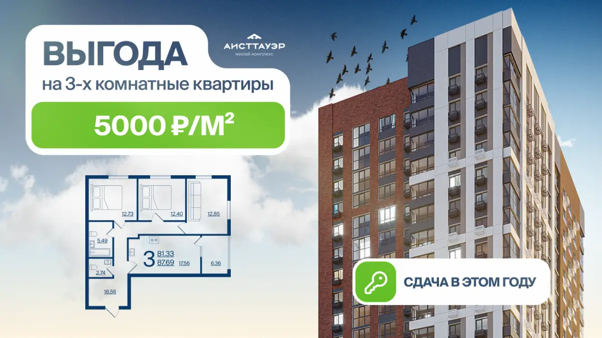 Выгода 5000р за кв м <br>на 3-комнатные квартиры в ЖК Аист Тауэр